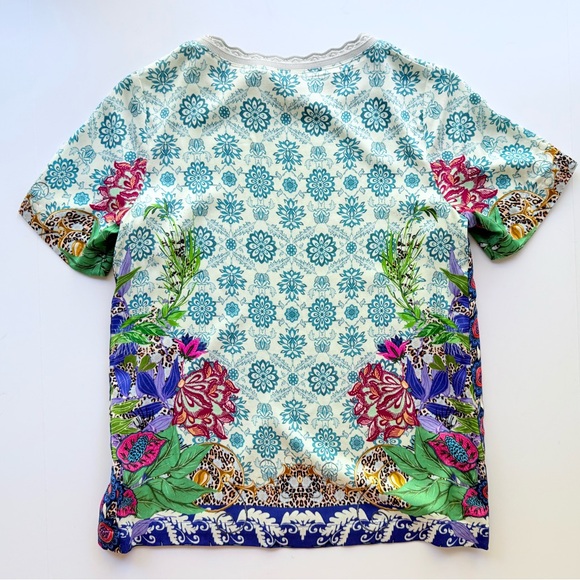Haley Bob Floral Multicolor Print Stretch Viscose Jersey Tee XS - Picture 3 of 10